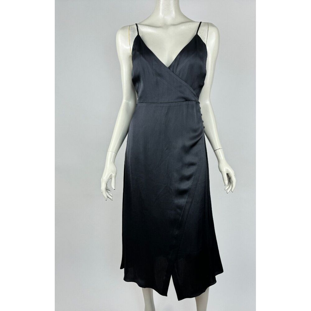 Madewell Satin Cami Side-Button Wrap Dress Women 4 NWT $138 Zip Closure Viscose